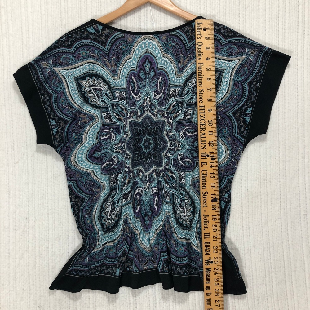 Claudia Richards Women's Butterfly‎ Sleeve V Neck Top Mandala Print Black Purple - Picture 5 of 6